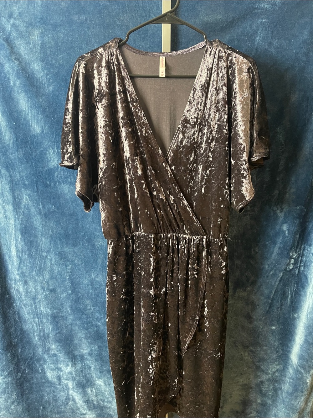 Xhilaration dark dusty charcoal purple Crushed Velvet Wrap Midi Dress